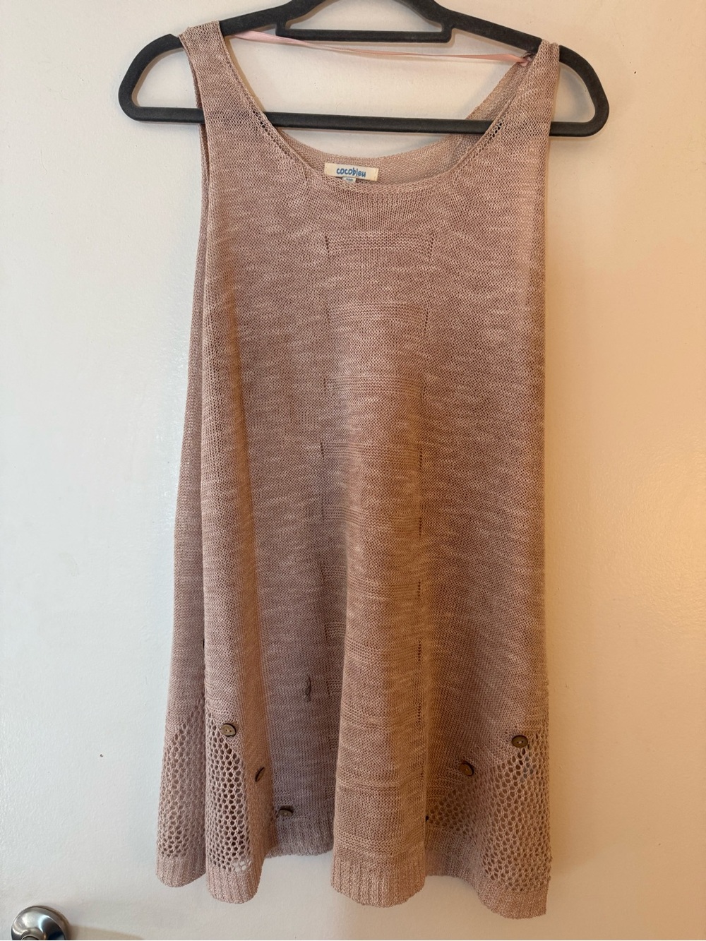 Cocobleu Boho Knit Tank Top Tunic Open Stitch Trim